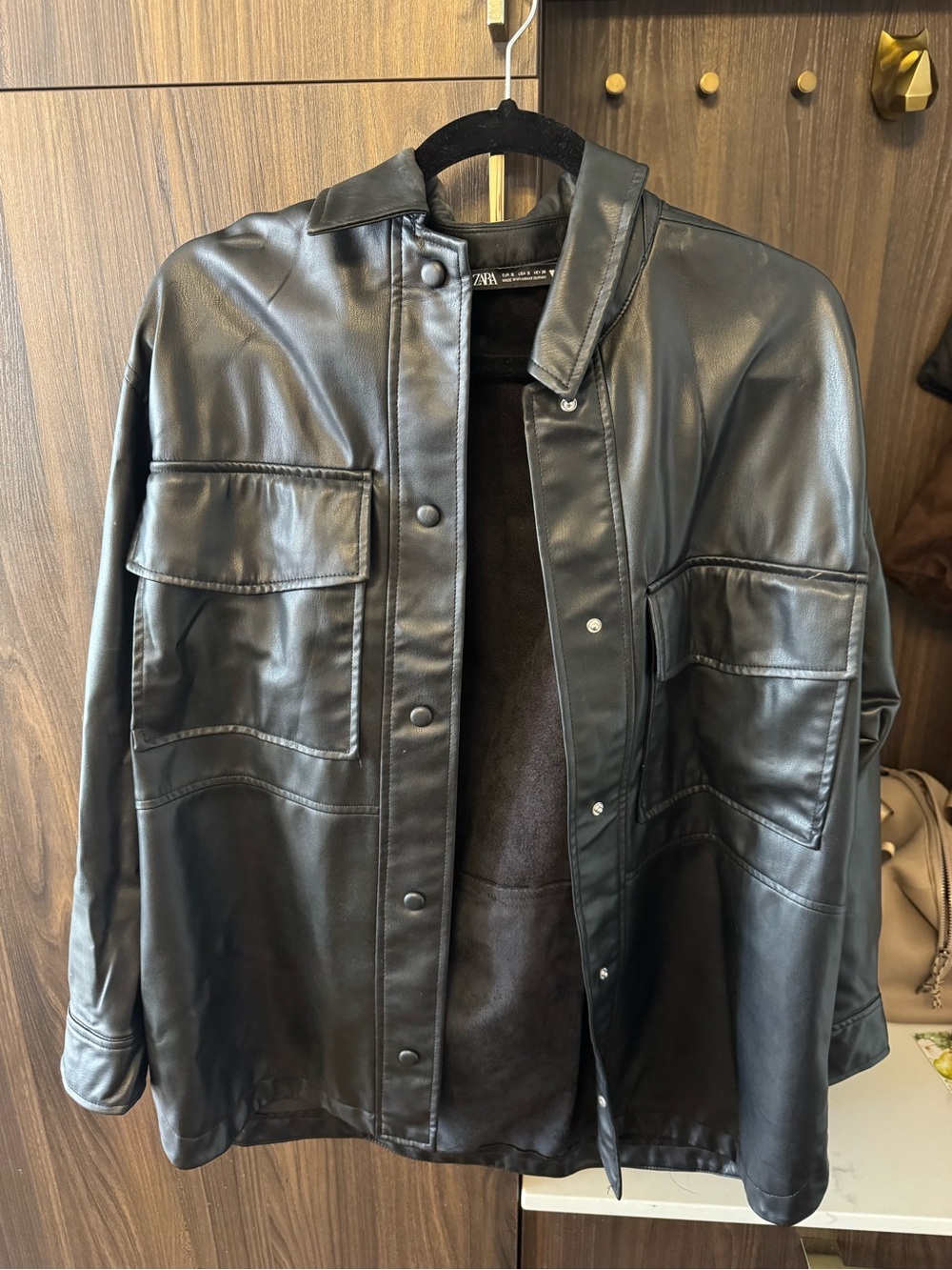 Zara Black Faux Leather Overshirt Jacket - Women's